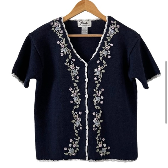 Vintage Embroidered Cardigan Sweater Top Cottagecore Coquette Floral medium - Picture 5 of 11